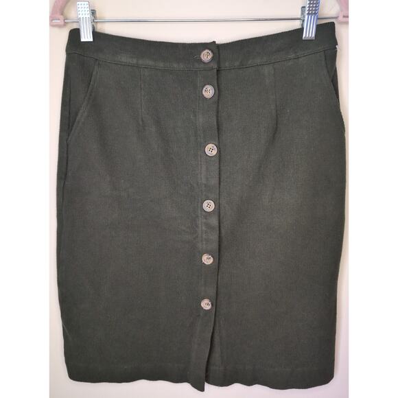 Skies are blue hunter green courdury button down med knee pencil skirt - Picture 1 of 6